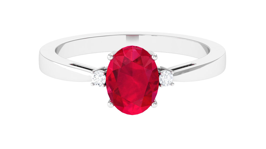 Solitaire Engagement Ring With Lab Grown Ruby Lab Created Ruby - ( AAAA ) - Quality - Vibrant Grown Labs