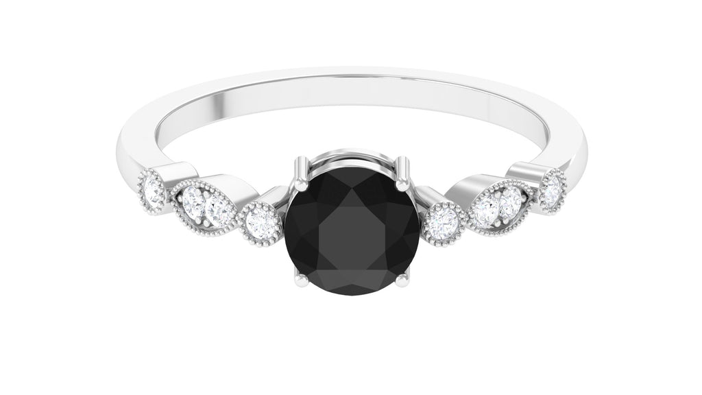 Classic Round Lab Grown Black Diamond Solitaire Ring Lab Created Black Diamond - ( AAAA ) - Quality - Vibrant Grown Labs