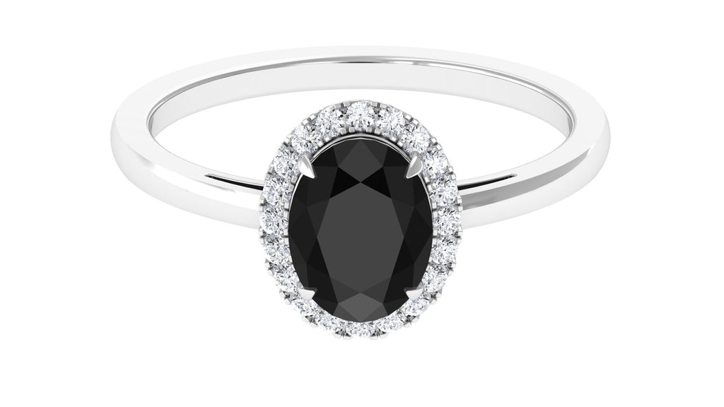 Oval Lab Created Black Diamond Ring with Halo Lab Created Black Diamond - ( AAAA ) - Quality - Vibrant Grown Labs